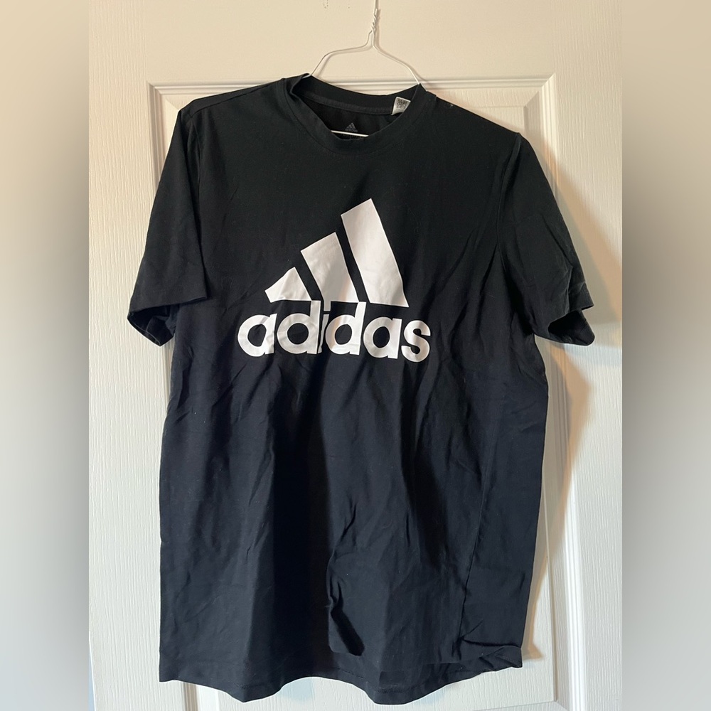 Adidas Men's Black and White Logo Tee